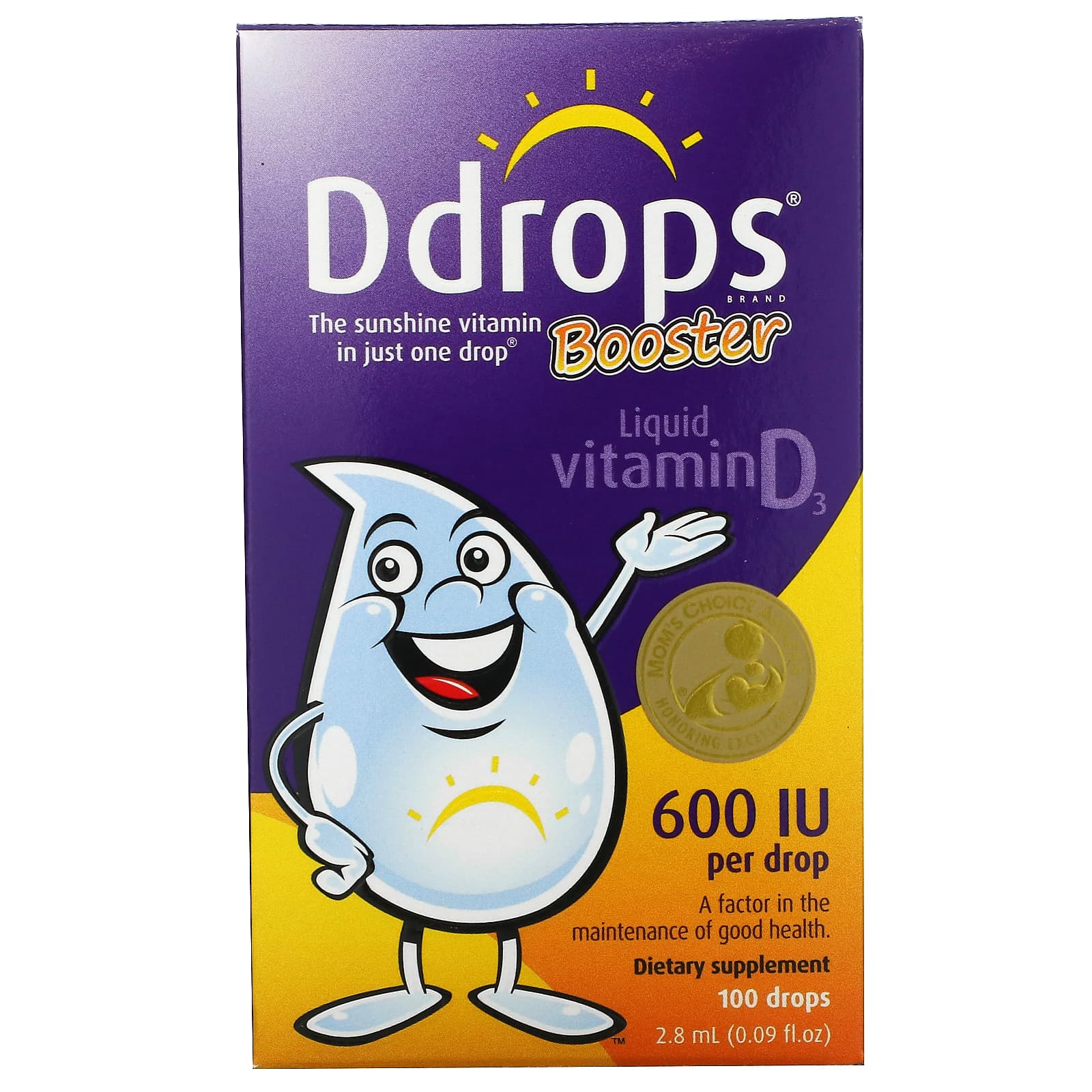 Ddrops-Booster-Liquid Vitamin D3-600 IU-0.09 fl oz (2.8 ml)