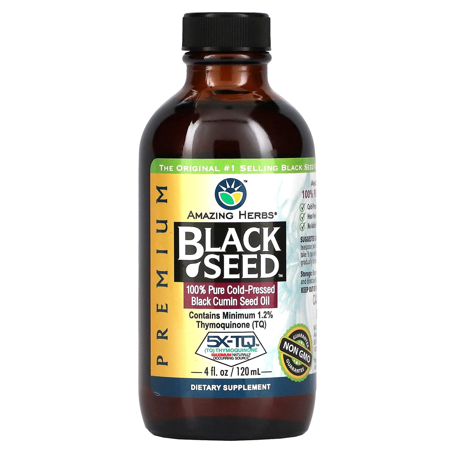 Amazing Herbs-Black Seed-100% Pure Cold-Pressed Black Cumin Seed Oil-4 fl oz (120 ml)