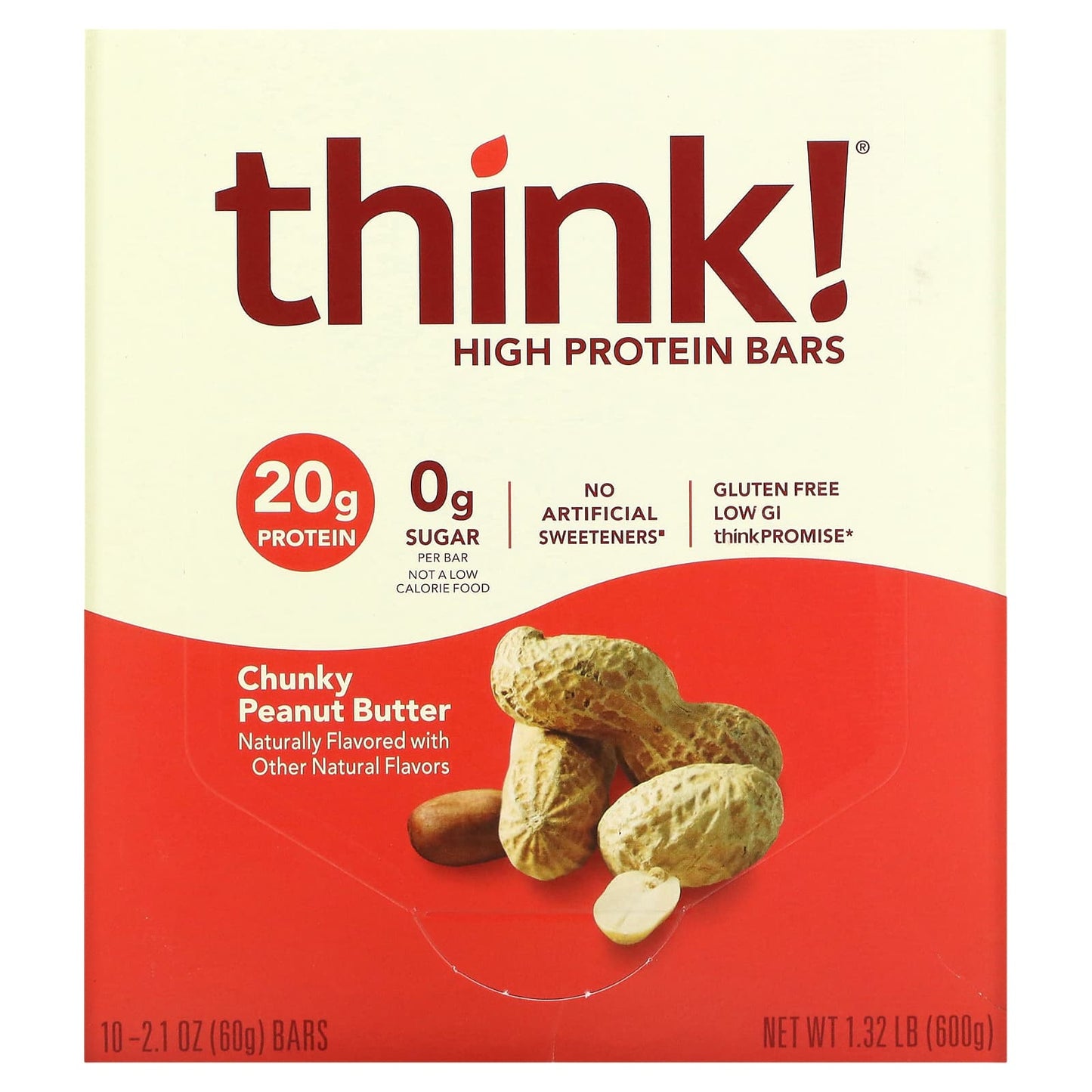 Think !-High Protein Bars-Chunky Peanut Butter-10 Bars-2.1 oz (60 g) Each