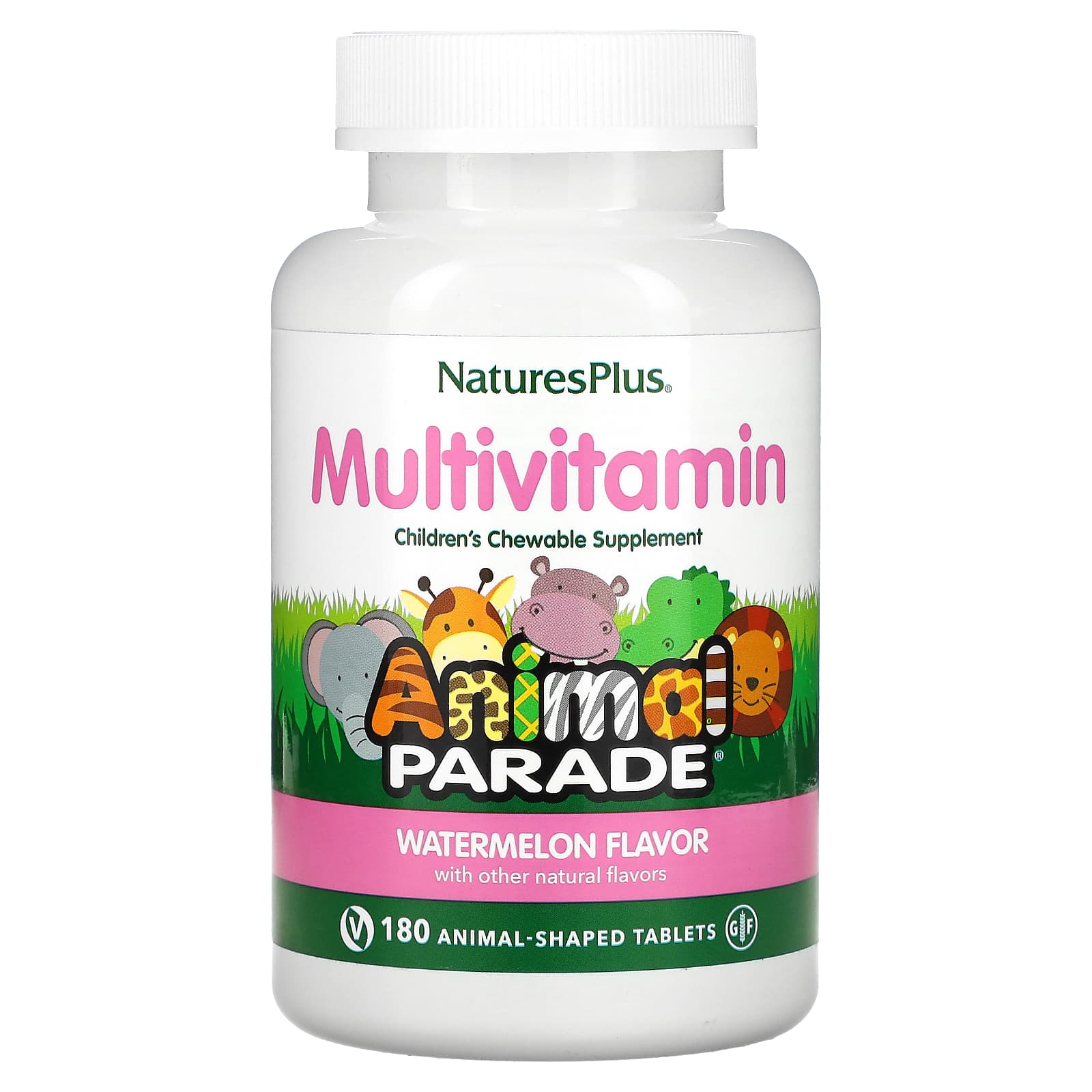 NaturesPlus-Animal Parade-Children's Chewable Supplement-Watermelon-180 Animal-Shaped Tablets