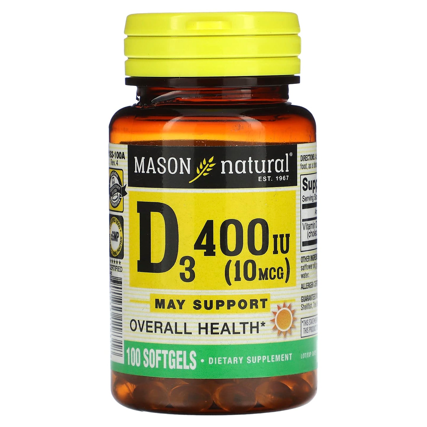 Mason Natural-Vitamin D3-10 mcg (400 IU)-100 Softgels