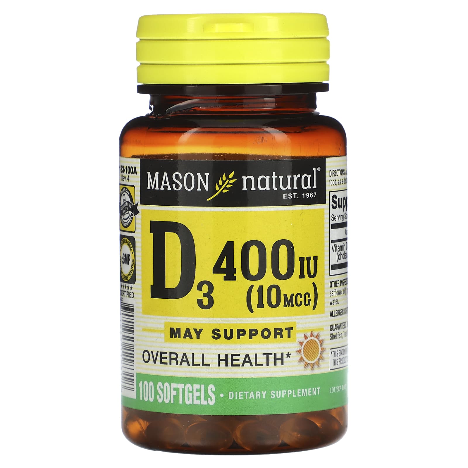 Mason Natural-Vitamin D3-10 mcg (400 IU)-100 Softgels