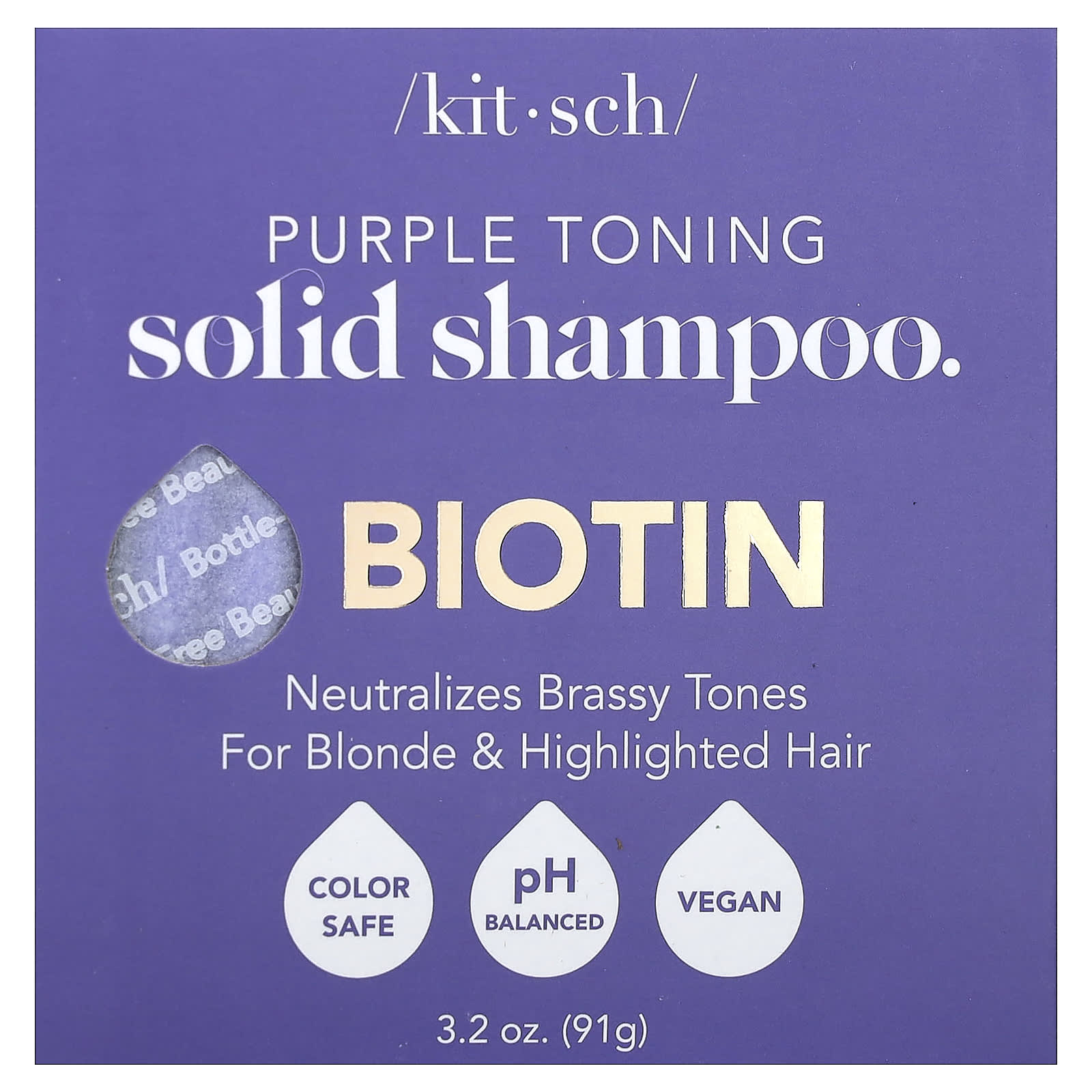 Kitsch-Purple Toning Solid Shampoo Bar-Biotin-Orange Blossom & Jasmine-3.2 oz (91 g)