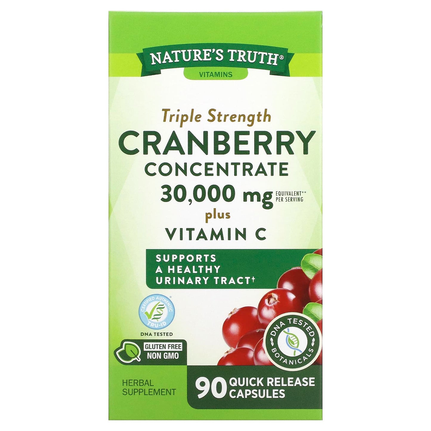 Nature's Truth-Triple Strength Cranberry Concentrate Plus Vitamin C-30,000 mg-90 Quick Release Capsules (15,000 mg per Capsule)