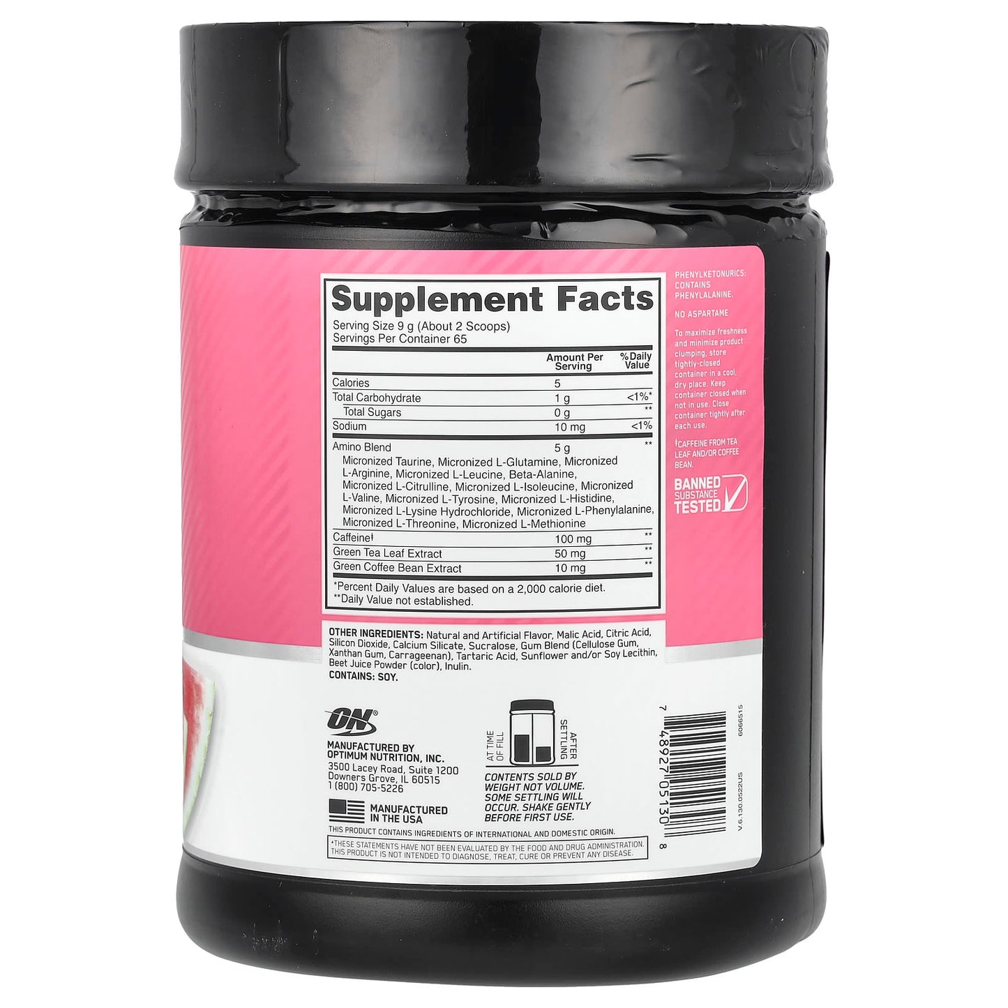 Optimum Nutrition, Essential Amin.O. Energy, Watermelon, 1.29 lb (585 g)