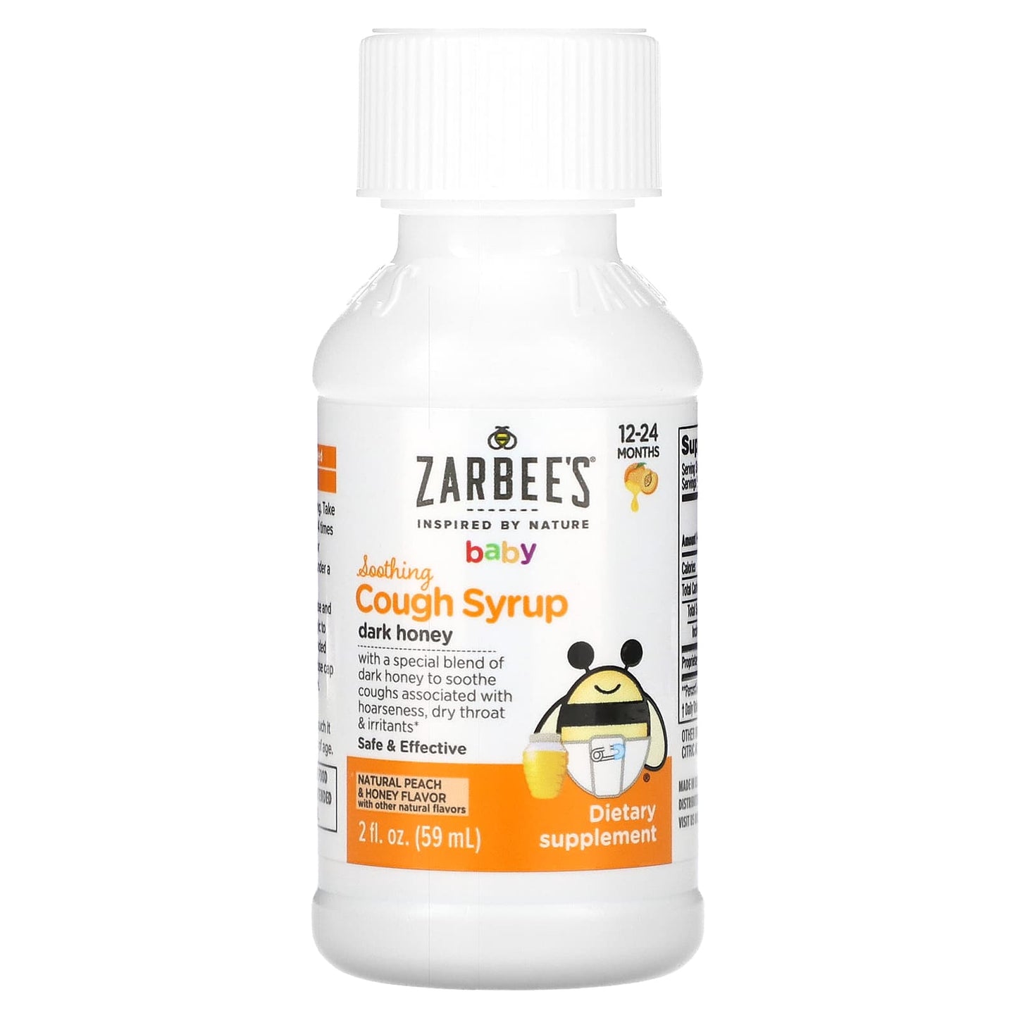 Zarbee's, Baby, Soothing Cough Syrup, 12-24 Months, Natural Peach and Honey, 2 fl oz (59 ml)