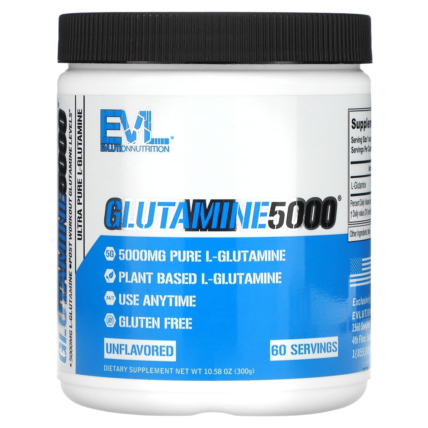 EVLution Nutrition-Glutamine5000-Unflavored-10.58 oz (300 g)