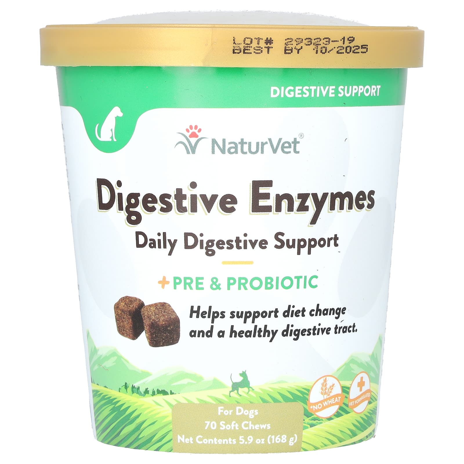 NaturVet-Digestive Enzymes Daily Digestive Support + Pre and Probiotic-For Dogs-70 Soft Chews-5.9 oz (168 g)