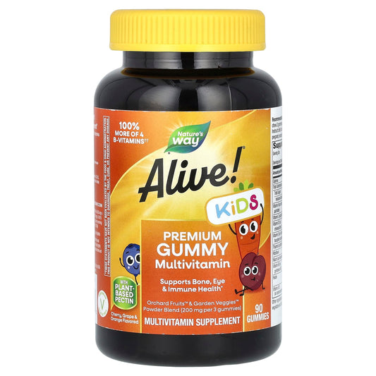 Nature's Way-Alive! Kids-Premium Gummy Multivitamin-Cherry-Grape & Orange-90 Gummies