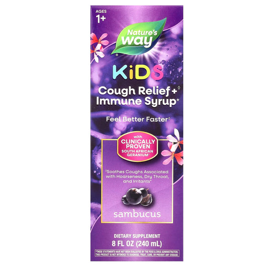 Nature's Way-Kids-Cough Relief + Immune Syrup-Ages 1+-Sambucus-8 fl oz (240 ml)