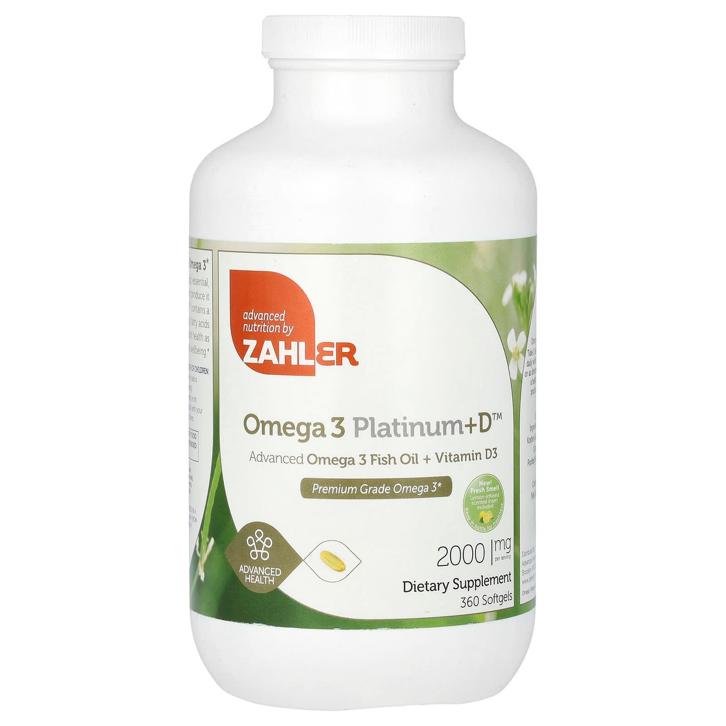 Zahler-Omega 3 Platinum+D-Advanced Omega 3 Fish Oil + Vitamin D3-2,000 mg-360 Softgels (1,000 mg per Softgel)