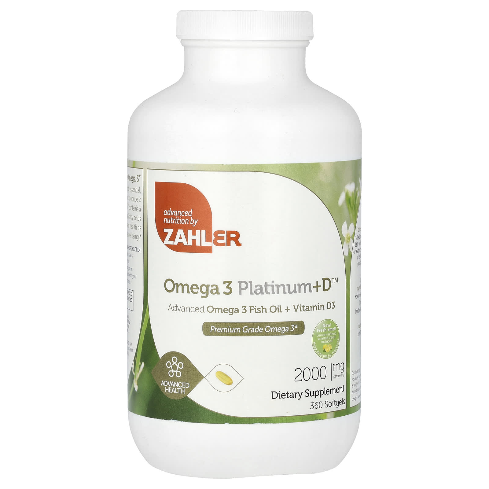 Zahler-Omega 3 Platinum+D-Advanced Omega 3 Fish Oil + Vitamin D3-2,000 mg-360 Softgels (1,000 mg per Softgel)