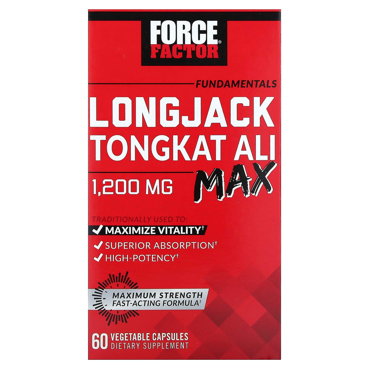 Force Factor-Fundamentals-LongJack Tongkat Ali Max-1,200 mg-60 Vegetable Capsules-(600 mg per Capsule)