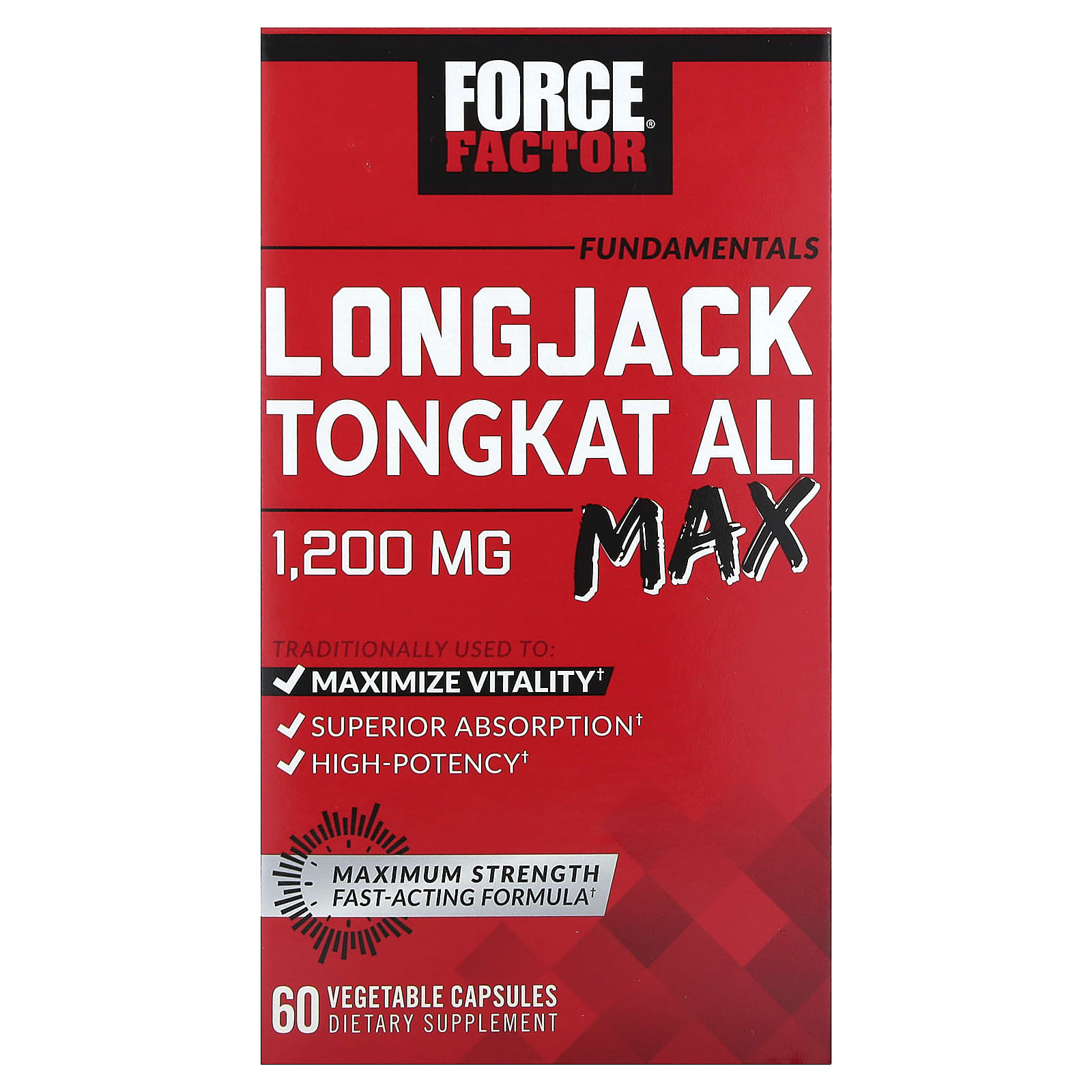 Force Factor-Fundamentals-LongJack Tongkat Ali Max-1,200 mg-60 Vegetable Capsules-(600 mg per Capsule)