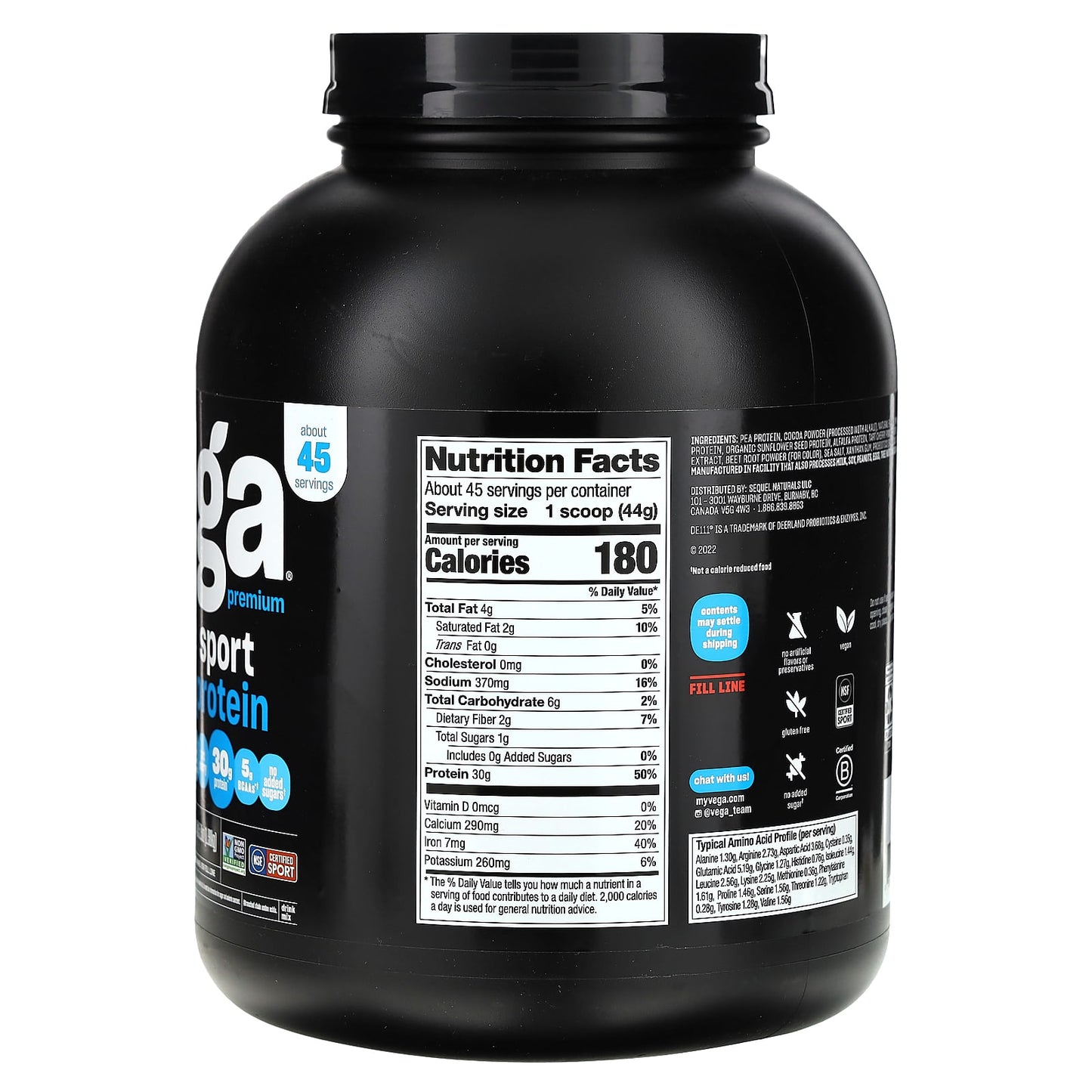 Vega, Sport, Plant-Based Premium Protein, Chocolate, 4 lb 5.9 oz (1.98 kg)