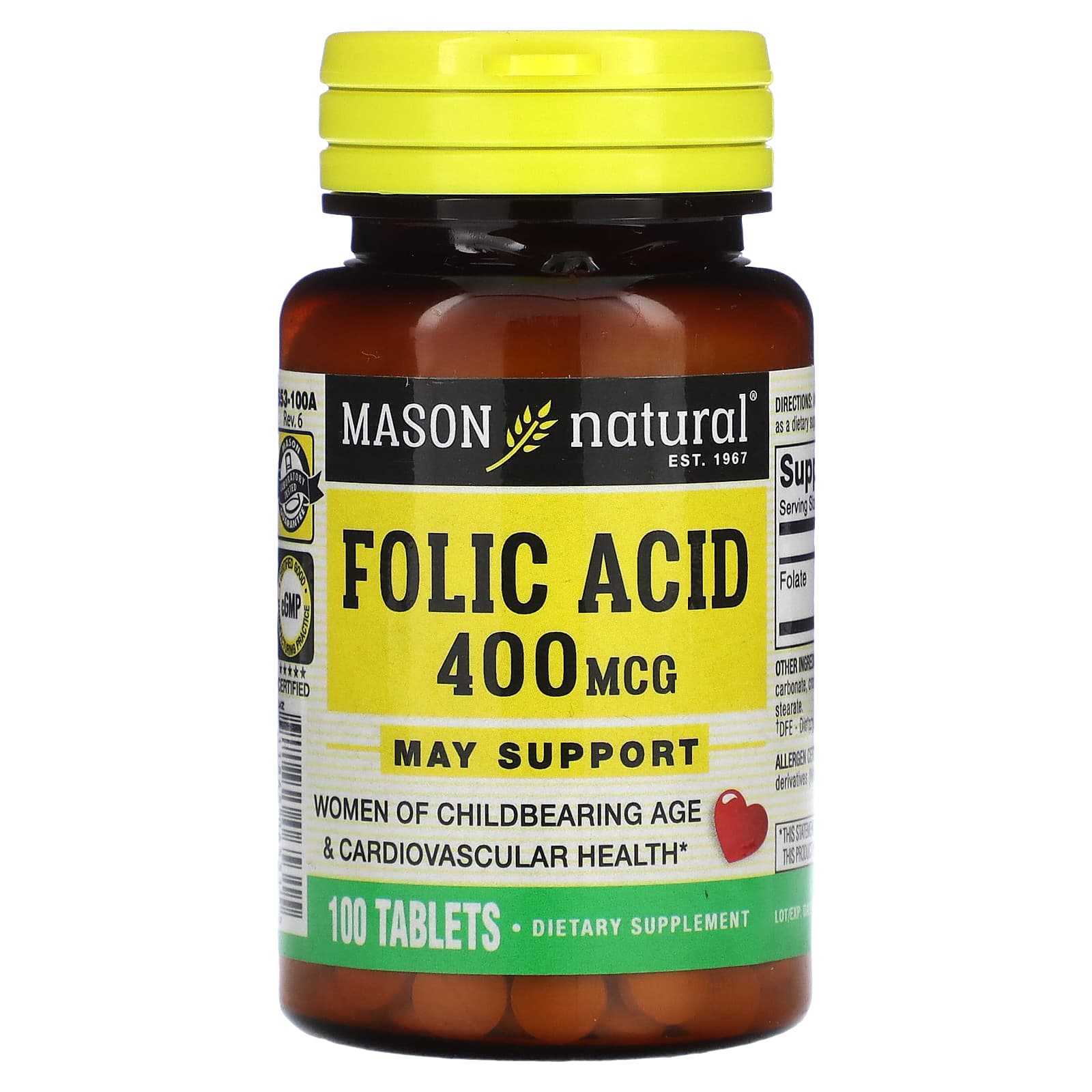 Mason Natural-Folic Acid-400 mcg-100 Tablets