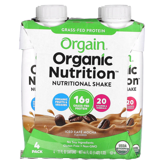 Orgain-Organic Nutrition-Nutritional Shake-Iced Cafe Mocha-4 Pack-11 fl oz (330 ml) Each