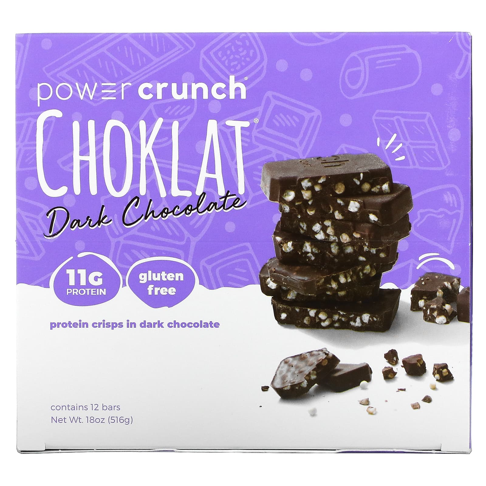 BNRG-Power Crunch Protein Crisp Bar-Choklat-Dark Chocolate-12 Bars-1.5 oz (43 g) Each