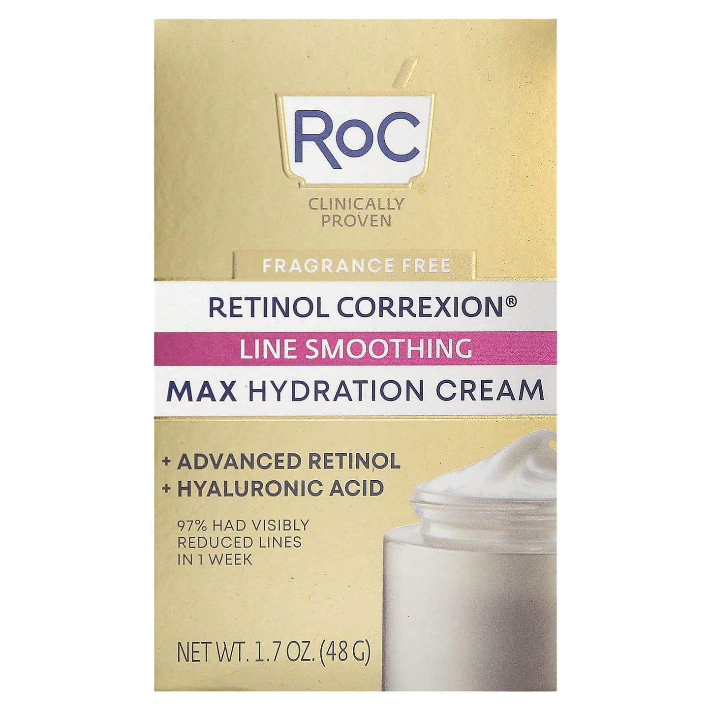 RoC, Retinol Correxion, Max Hydration Cream, Fragrance Free, 1.7 oz (48 g)