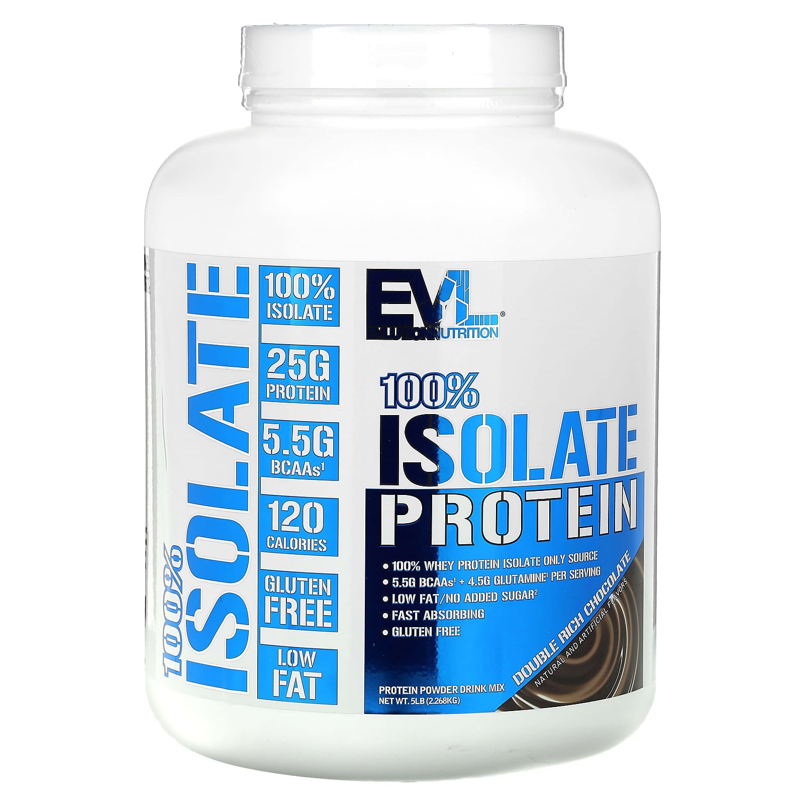 EVLution Nutrition-100% Isolate Protein-Double Rich Chocolate-5 lb (2.268 kg)