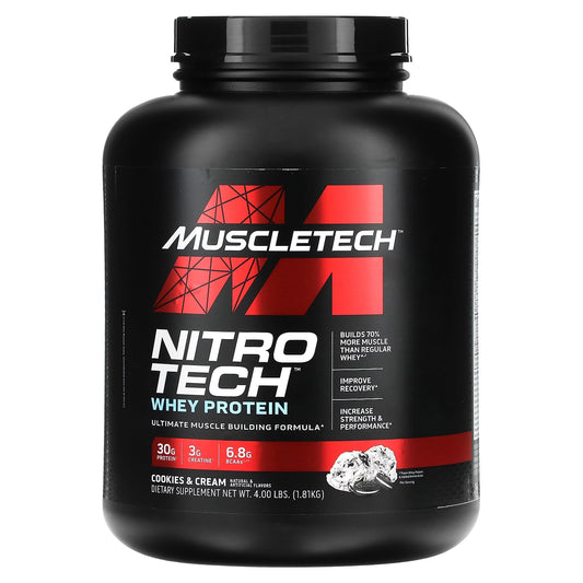 MuscleTech-Nitro Tech-Whey Protein-Ultimate Muscle Building Formula-Cookies and Cream-4 lbs (1.81 kg)