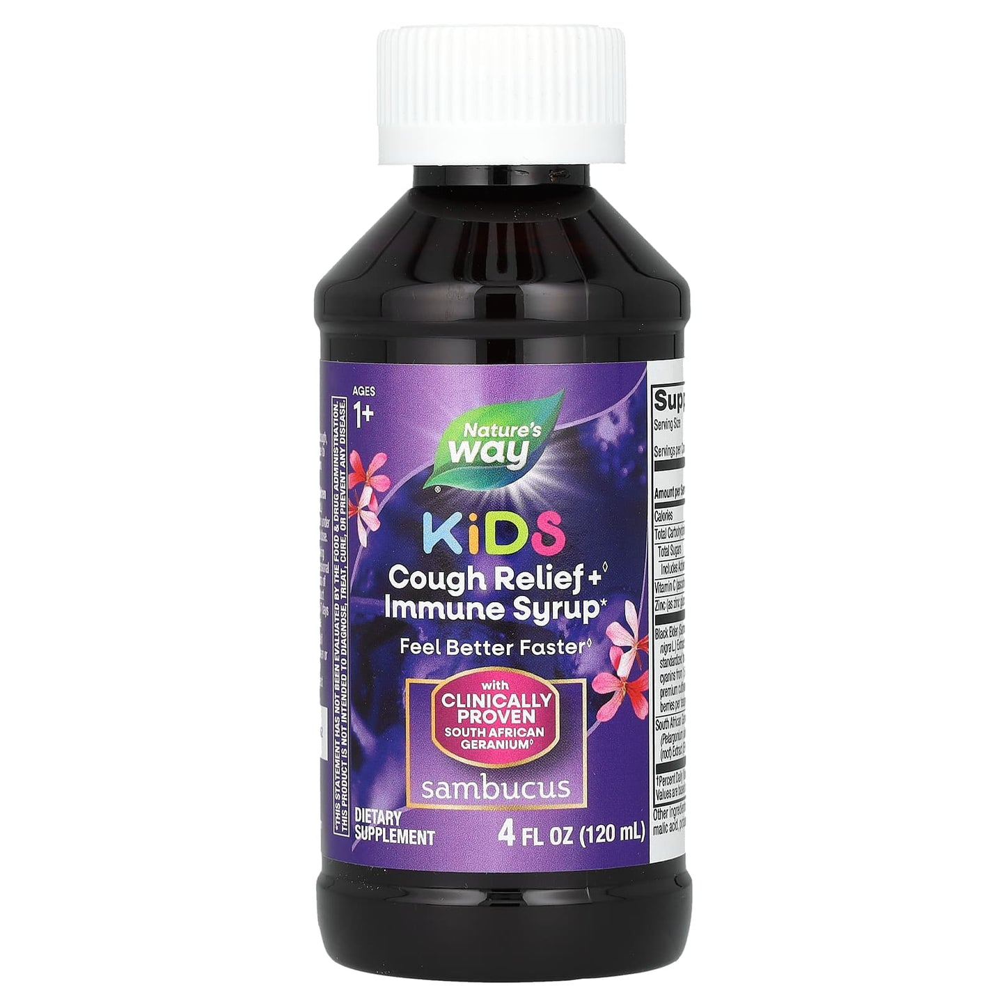 Nature's Way, Kids, Cough Relief + Immune Syrup, Ages 1+, Sambucus, 4 fl oz (120 ml)