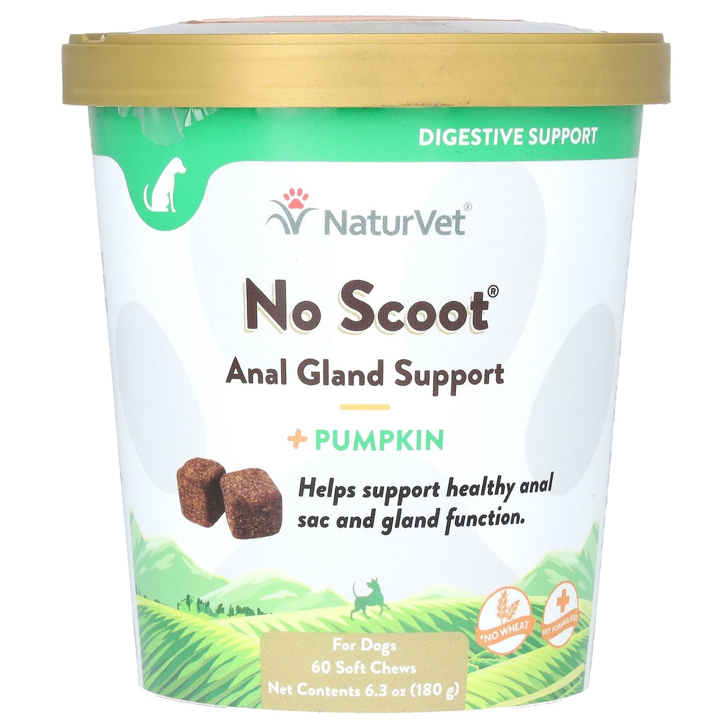 NaturVet-No Scoot-Anal Gland Support + Pumpkin-For Dogs-60 Soft Chews-6.3 oz (180 g)