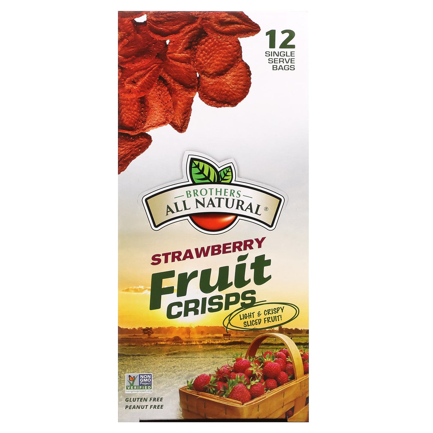 Brothers-All-Natural, Freeze Dried Fruit Crisps, Strawberry , 12 Single-Serve Bags, 0.26 oz (7.5 g) Each