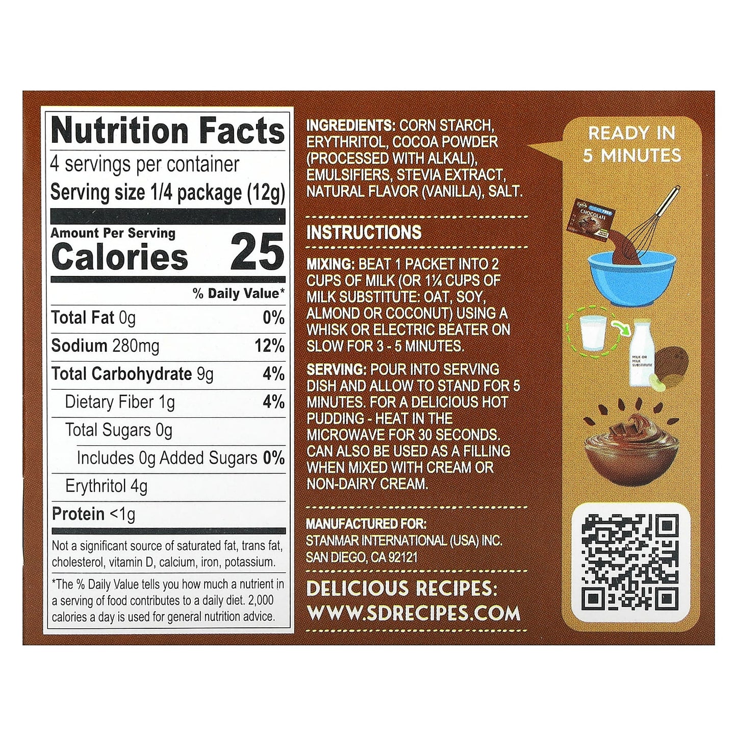 Natural Simply Delish, Plant-Based Instant Pudding, Chocolate, Sugar Free, 1.7 oz (48 g)