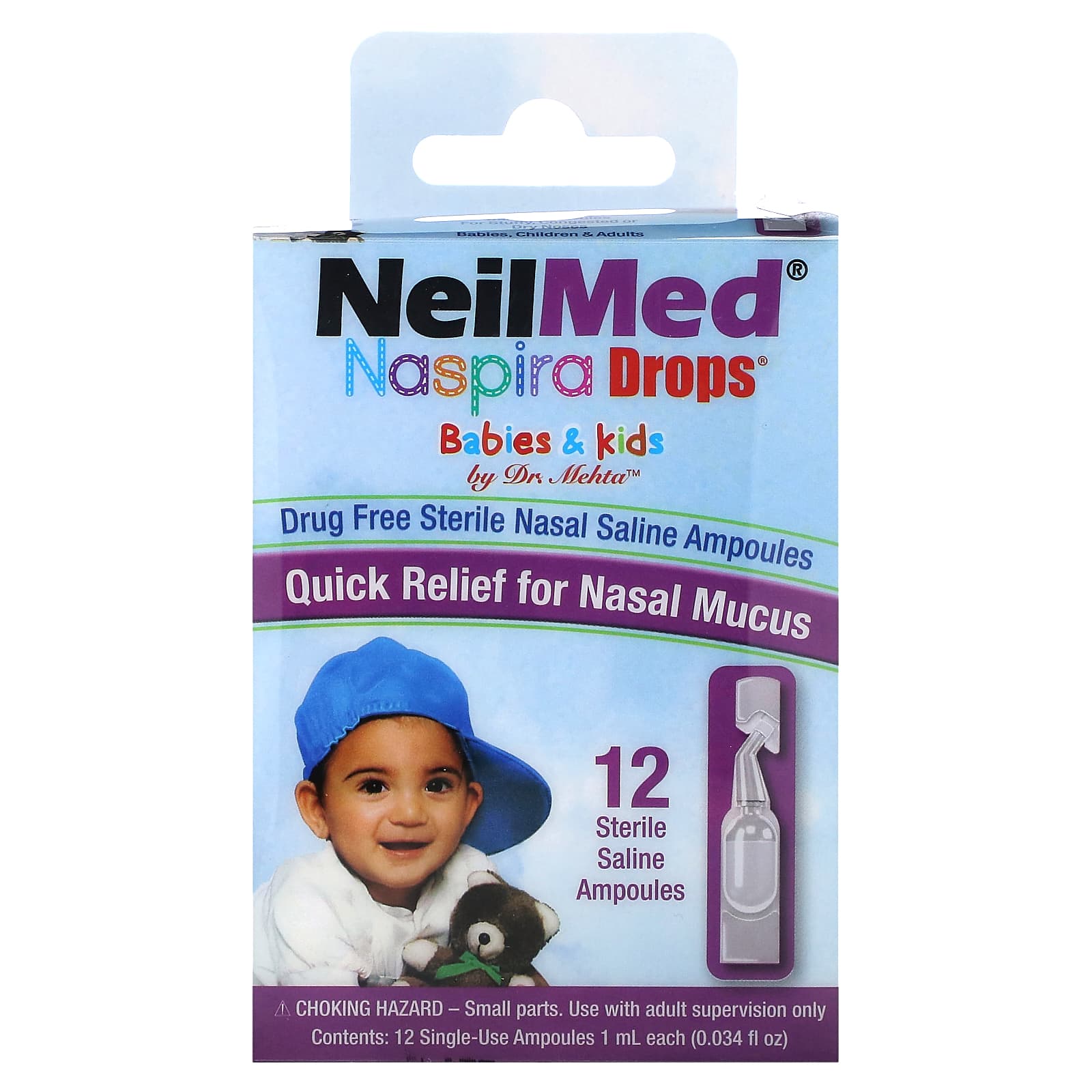 NeilMed-Babies & Kids-Naspira Drops-12 Sterile Saline Ampoules-0.034 fl oz (1 ml) Each