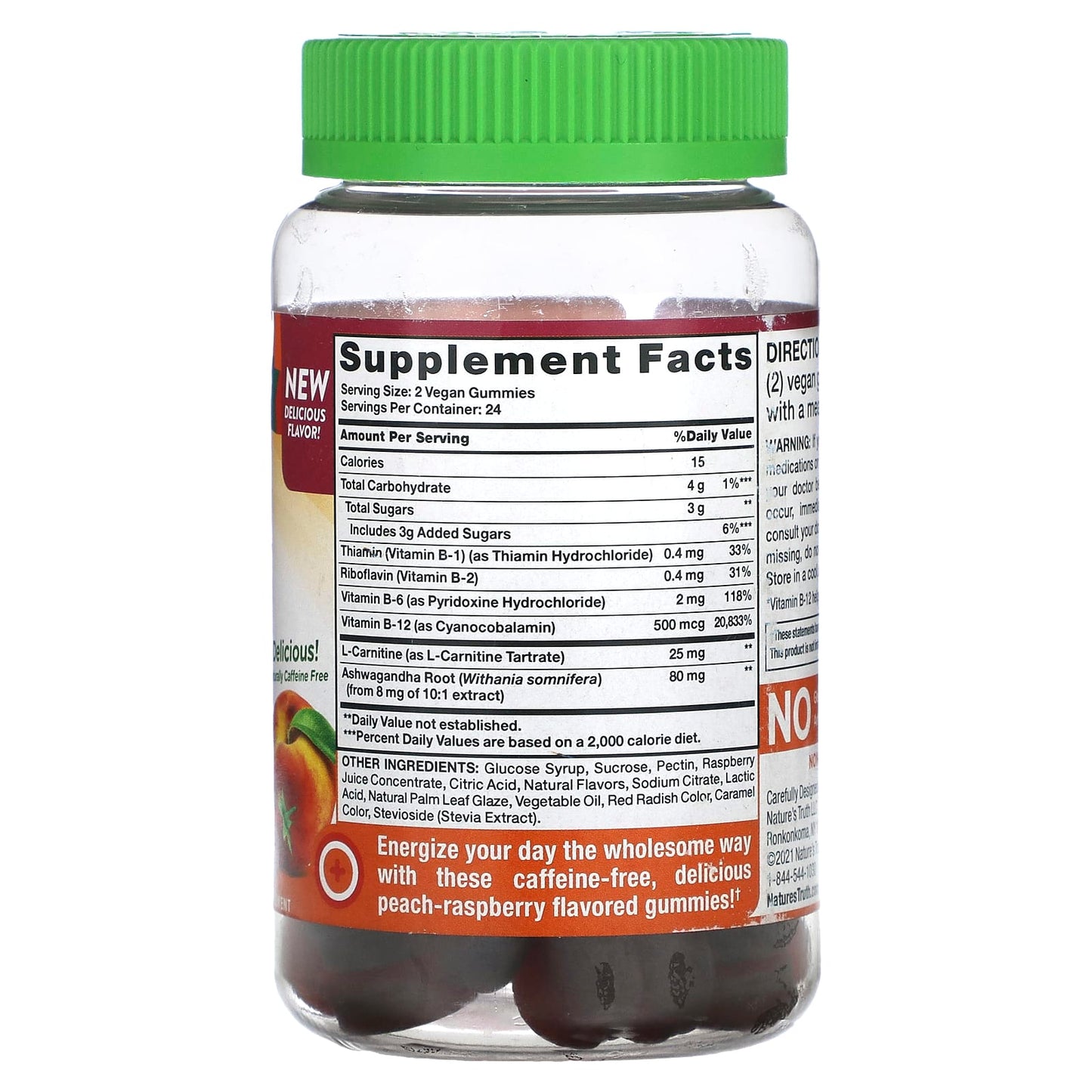 Nature's Truth, B-12 Energy + Ashwagandha Gummies, Natural Peach Raspberry, 48 Vegan Gummies