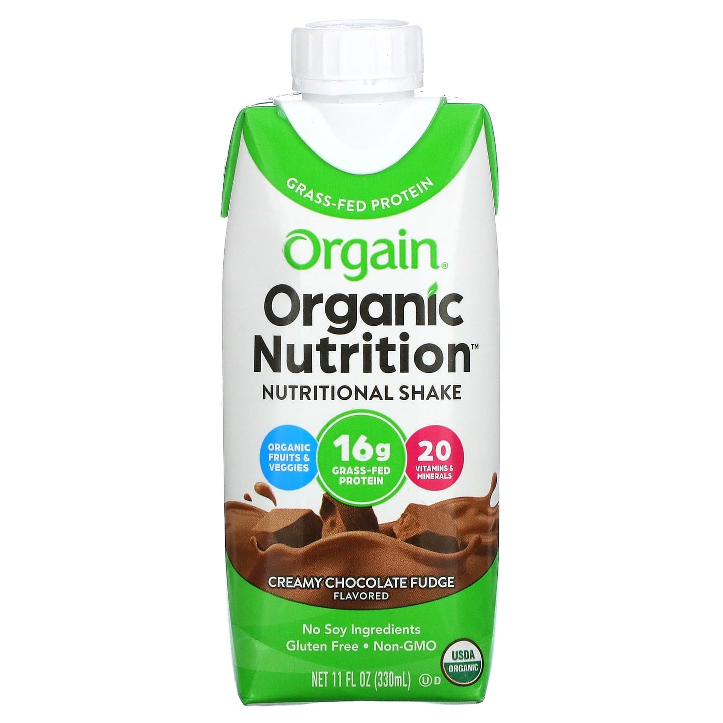 Orgain, Organic Nutrition, Nutritional  Shake, Creamy Chocolate Fudge, 4 Pack, 11 fl oz Each