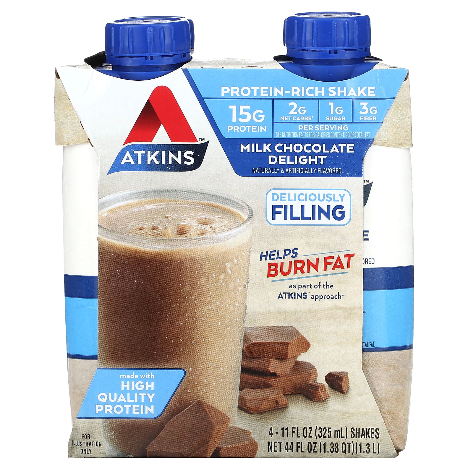 Atkins-Protein-Rich Shake-Milk Chocolate Delight-4 Shakes-11 fl oz (325 ml) Each