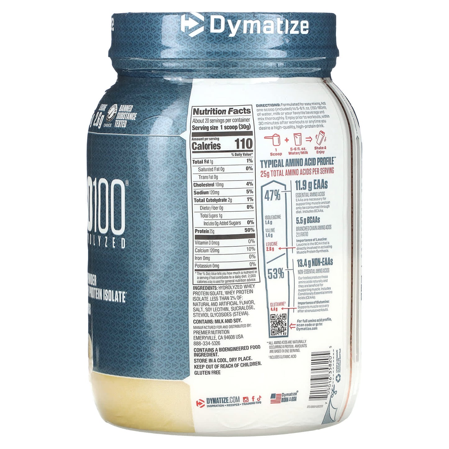 Dymatize, ISO100 Hydrolyzed, 100% Whey Protein Isolate, Gourmet Vanilla, 1.34 lb (610 g)