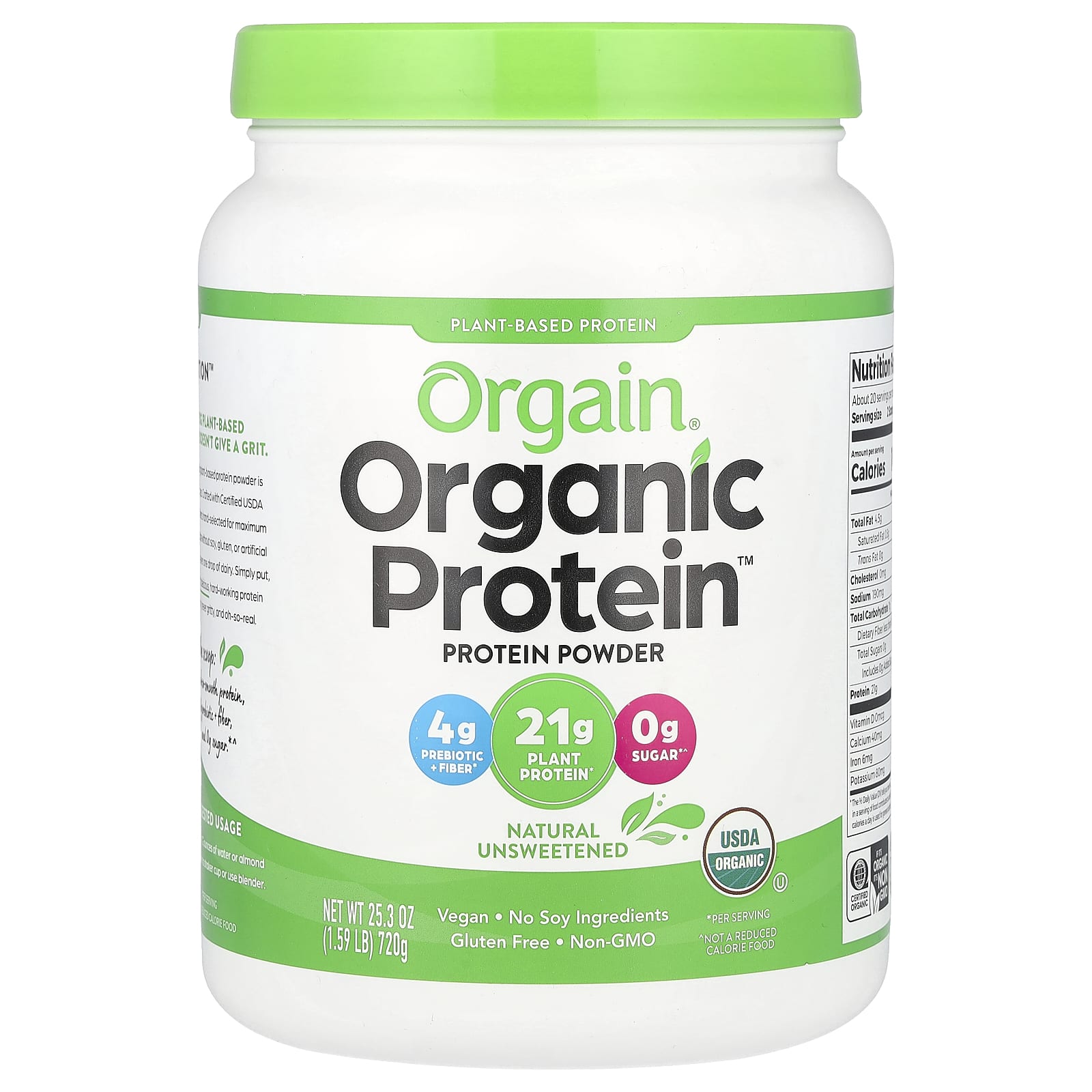 Orgain-Organic Protein Powder-Plant Based-Natural Unsweetened-1.59 lbs (720 g)