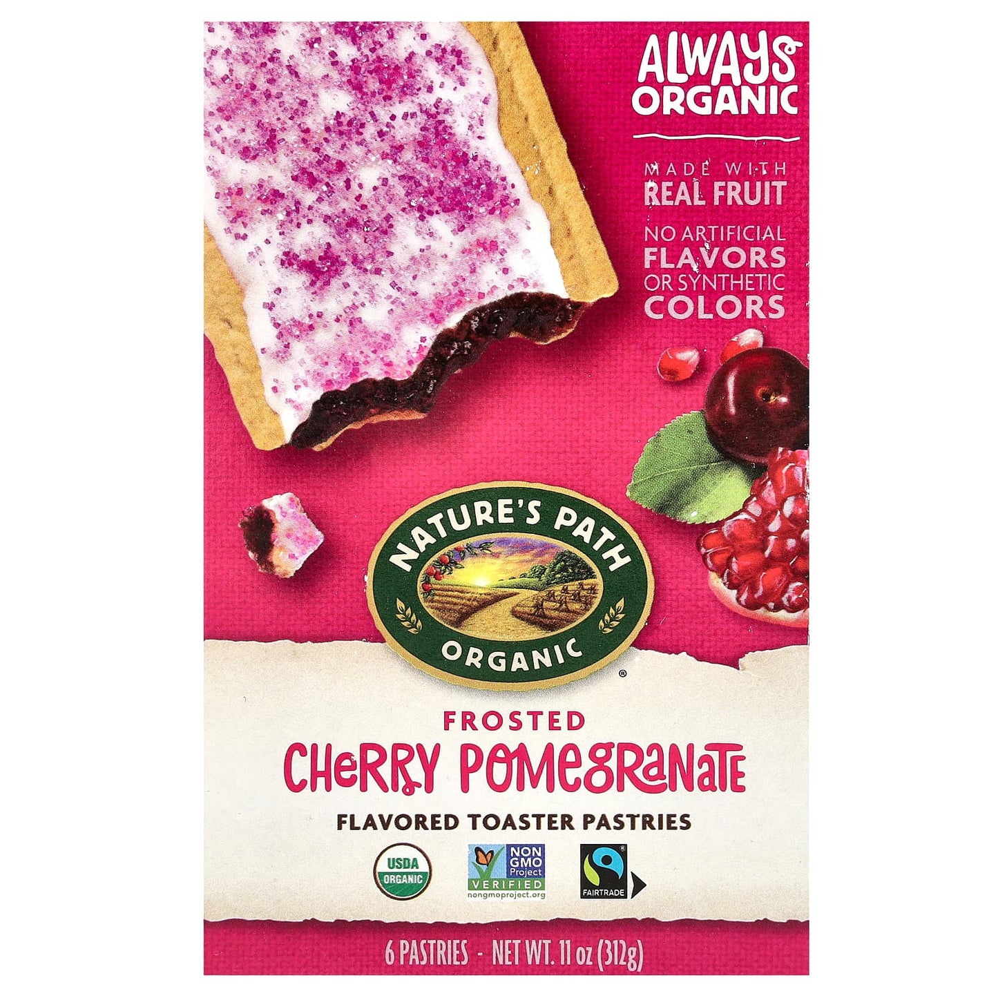 Nature's Path-Organic Flavored Toaster Pastries-Frosted Cherry Pomegranate-6 Pastries-11 oz (312 g)