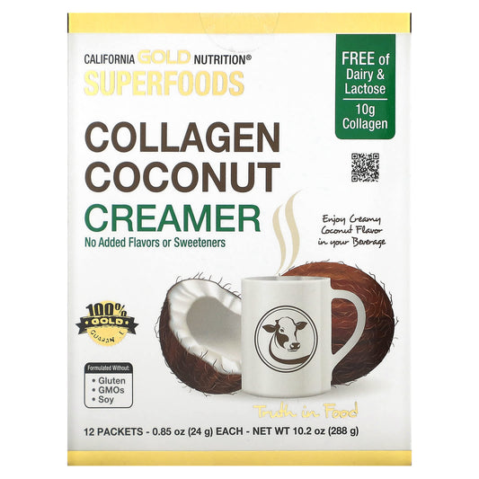 California Gold Nutrition-SUPERFOODS - Collagen Coconut Creamer-Unsweetened-12 Packets 0.85 oz (24 g) Each