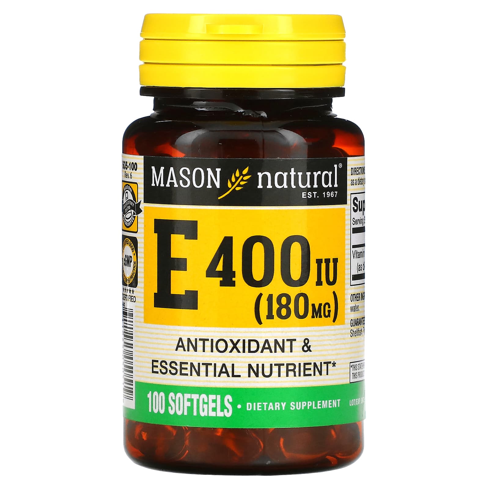 Mason Natural-Vitamin E-180 mg (400 IU)-100 Softgels