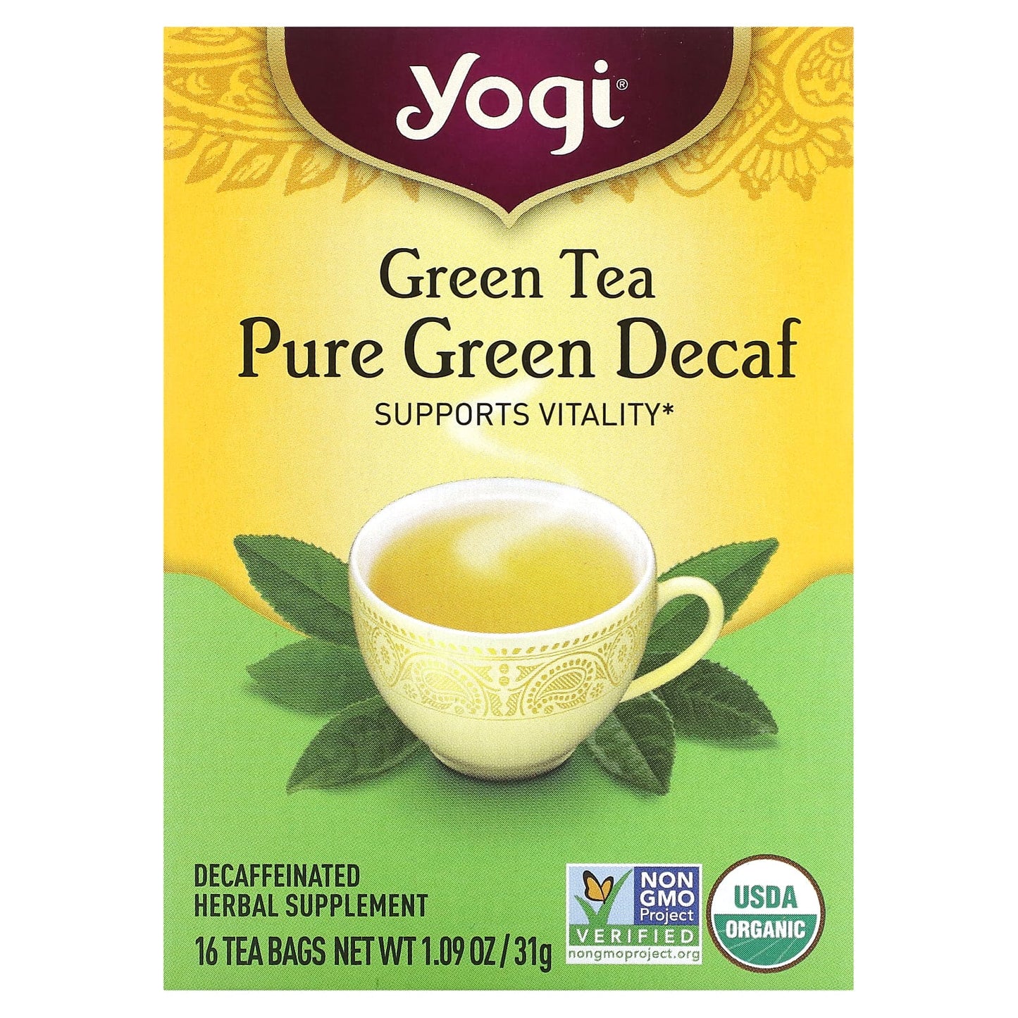 Yogi Tea-Green Tea Pure Green-Decaf-16 Tea Bags-1.09 oz (31 g)