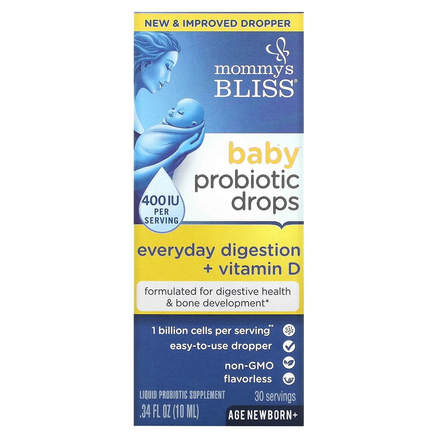 Mommy's Bliss-Baby Probiotic Drops + Vitamin D-New Born+-400 IU-0.34 fl oz (10 ml)