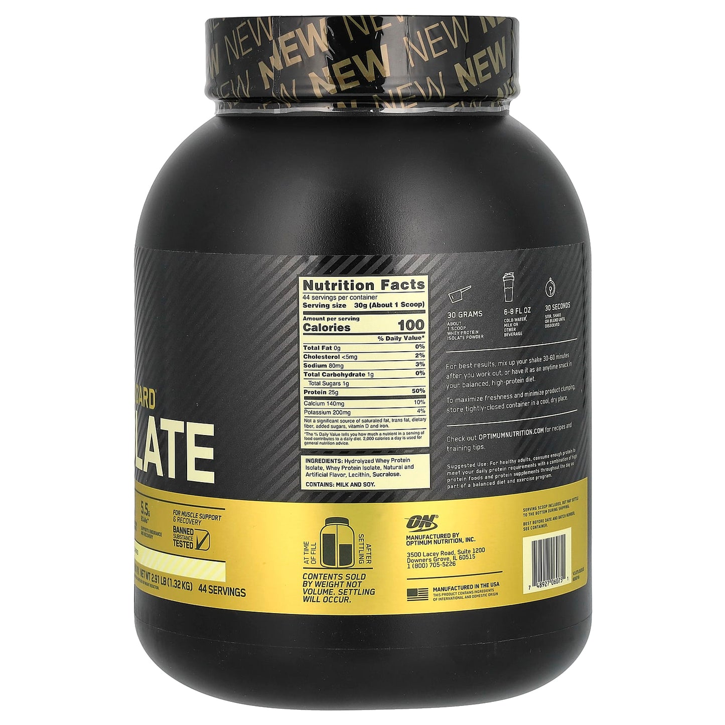 Optimum Nutrition, Gold Standard 100% Isolate, Rich Vanilla, 2.91 lb (1.32 kg)