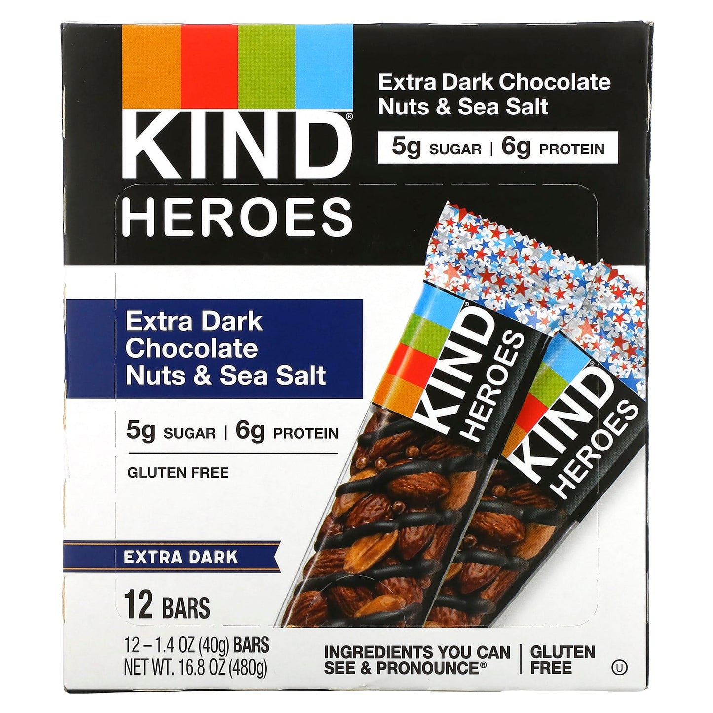 KIND Bars-Extra Dark Chocolate-Nuts & Sea Salt-12 Bars-1.4 oz (40 g) Each