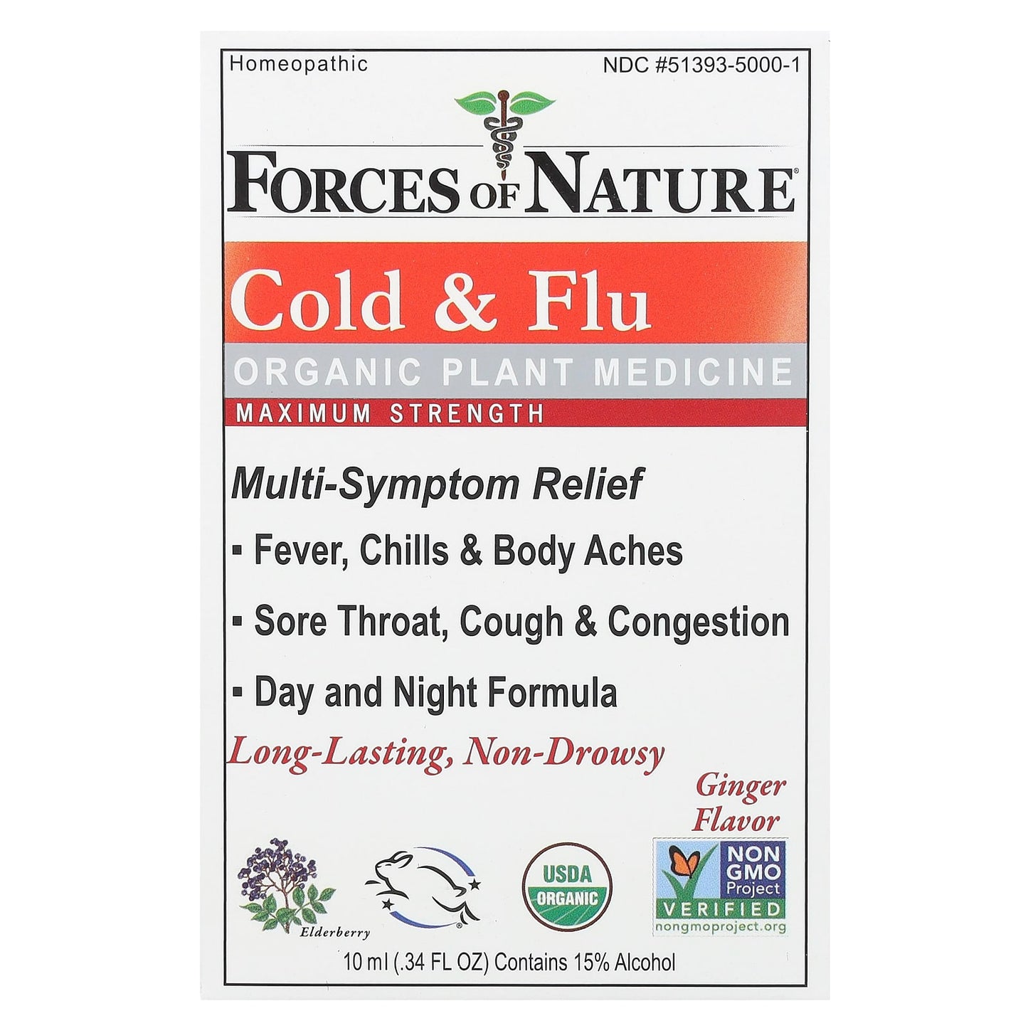 Forces of Nature-Cold & Flu-Organic Plant Medicine-Maximum Strength-Ginger-0.34 fl oz (10 ml)