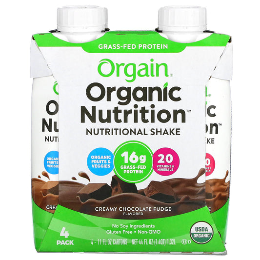 Orgain-Organic Nutrition-Nutritional  Shake-Creamy Chocolate Fudge-4 Pack-11 fl oz Each