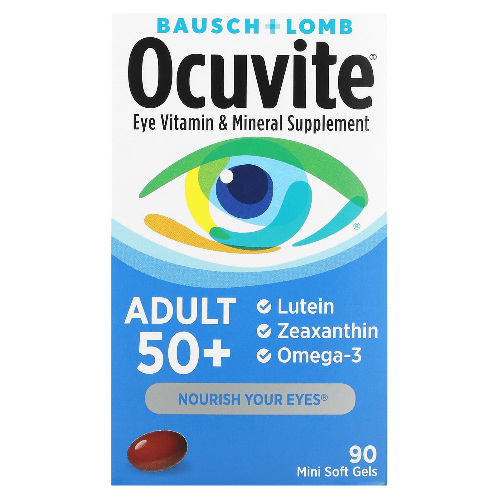 Ocuvite-Adult 50+-Eye Vitamin & Mineral Supplement-90 Mini Soft Gels