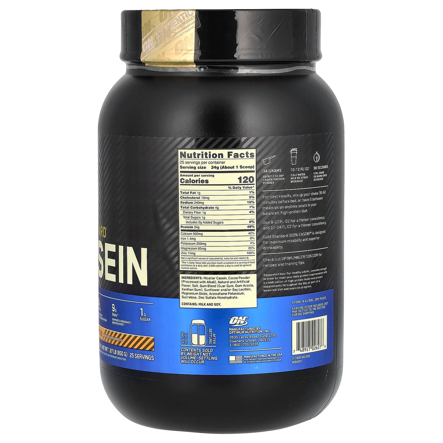 Optimum Nutrition, Gold Standard 100% Casein, Chocolate Peanut Butter, 1.87 lb (850 g)