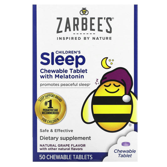 Zarbee's-Children's Sleep with Melatonin-For Children 3 Years +-Natural Grape-50 Chewable Tablets