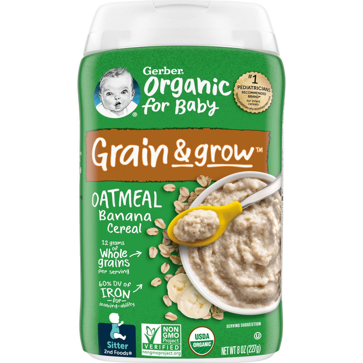 Gerber-Organic for Baby-Grain & Grow-2nd Foods-Oatmeal Banana Cereal-8 oz (227 g)