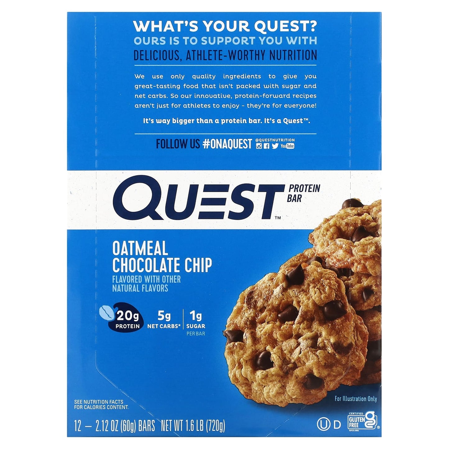 Quest Nutrition-Protein Bar-Oatmeal Chocolate Chip-12 Bars-2.12 oz (60 g) Each