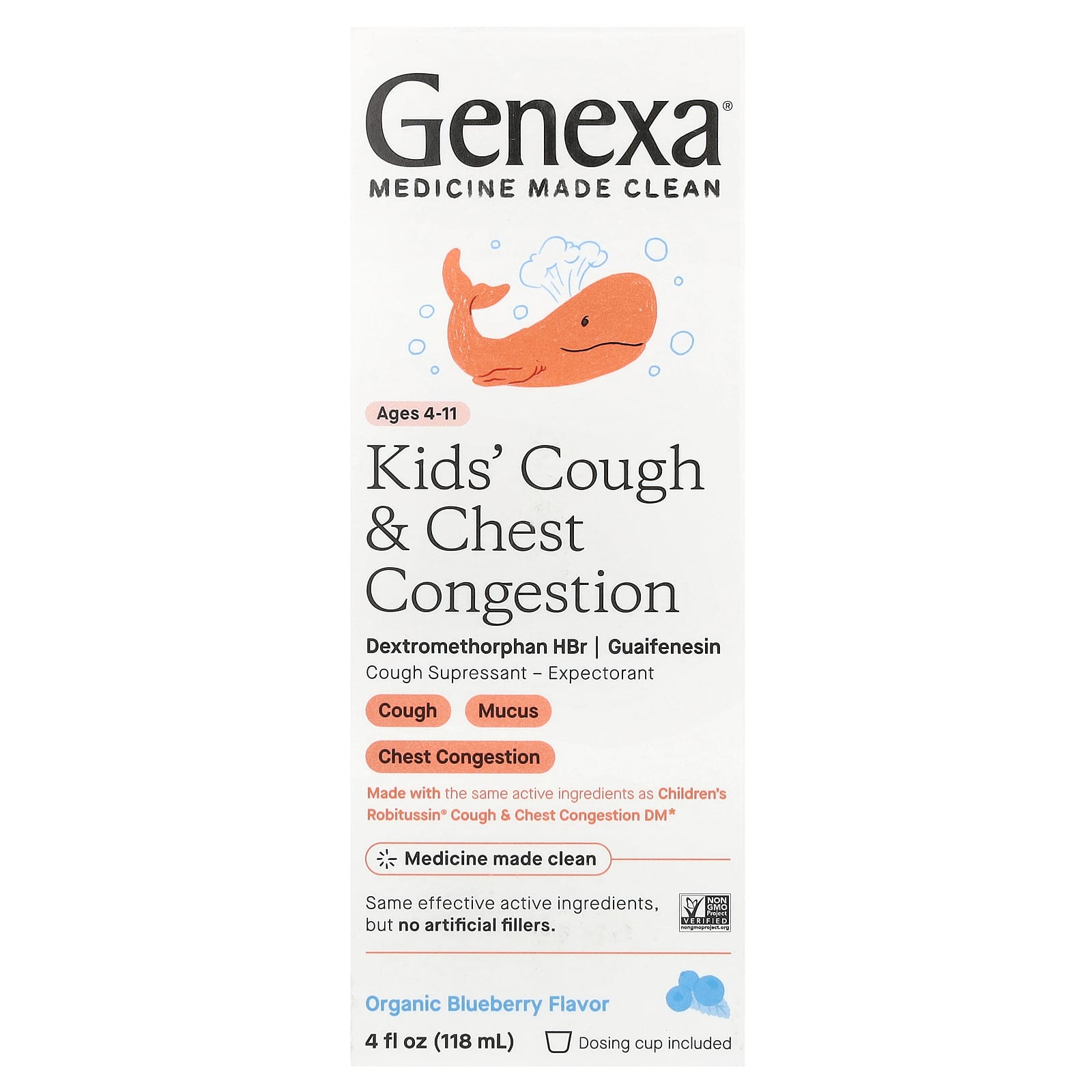 Genexa-Kid's Cough & Chest Congestion-Ages 4-11-Organic Blueberry-4 fl oz (118 ml)